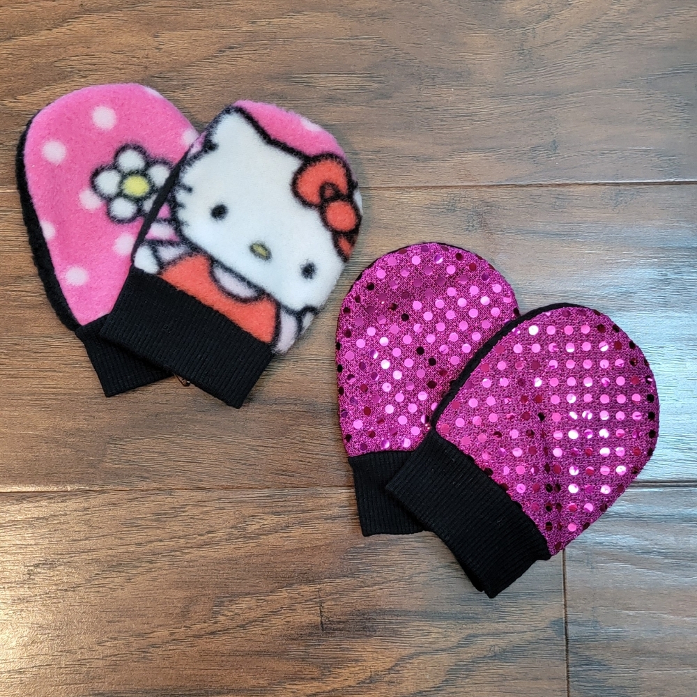 Hello Kitty and Pink Sparkle Sequin Baby Girls Fleece Mittens